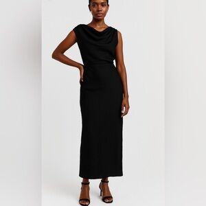 NWT Commense Black Ruched Multi Design Shoulder Maxi Dress - Sz Medium